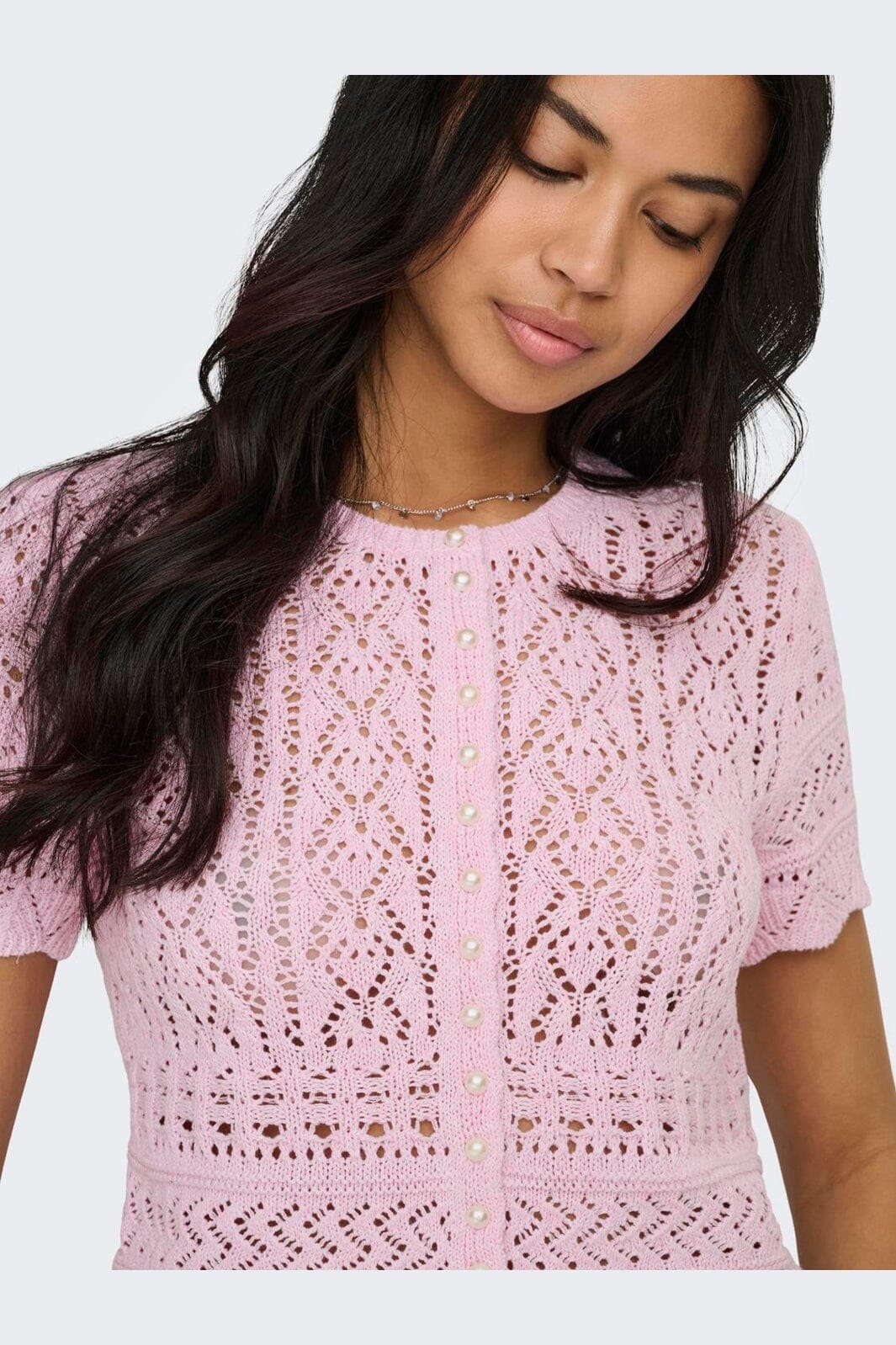 Only - Onlelke Life Ss Pearl Cardigan Cc Knt - 4972394 Romance Rose White Pearl
