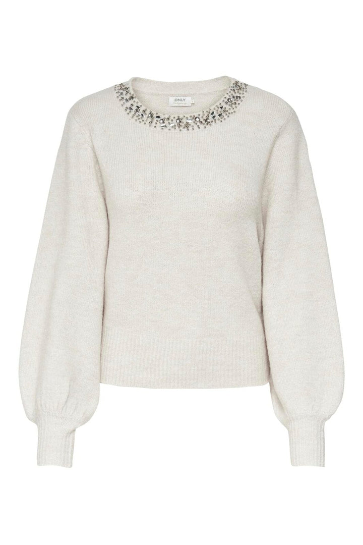Only - Onlelsa L/S Pullover Knt - 3493207 Pumice Stone W. White Melange