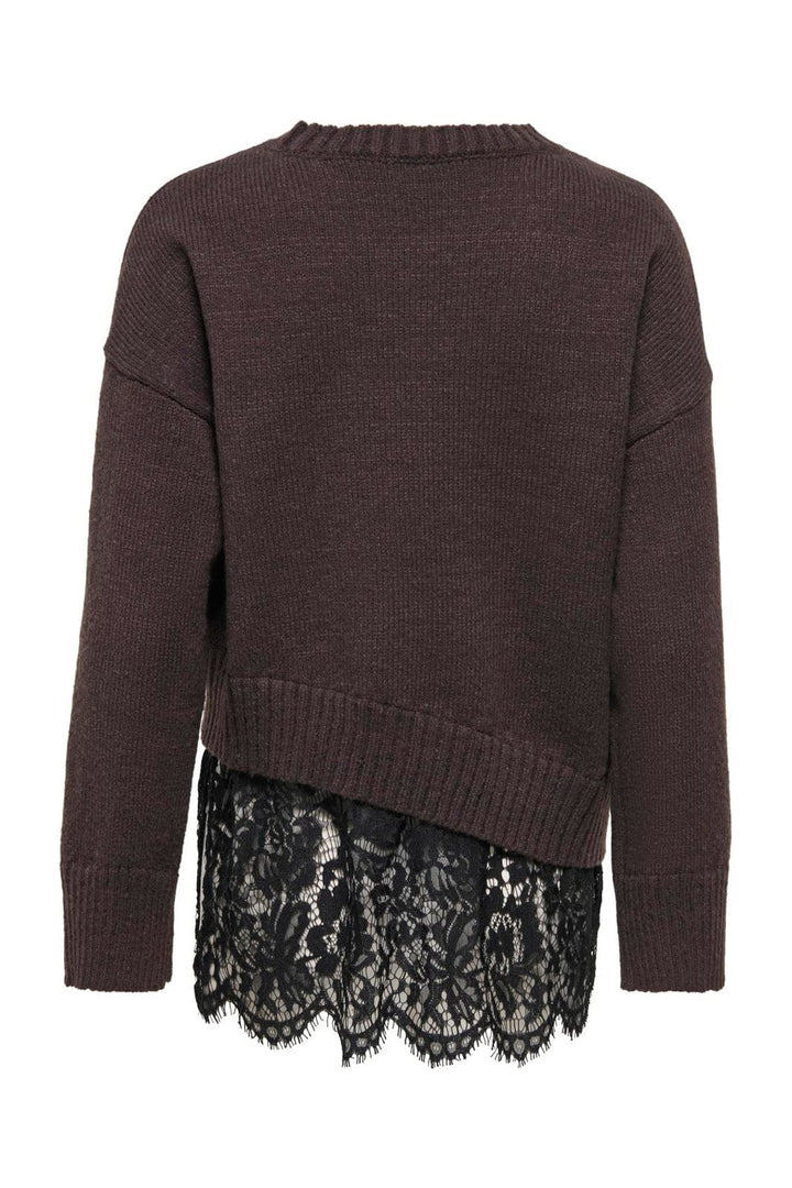 Only - Onlevie Ls Lace Mix O-Neck Knt - 5128826 Coffee Bean Black Lace