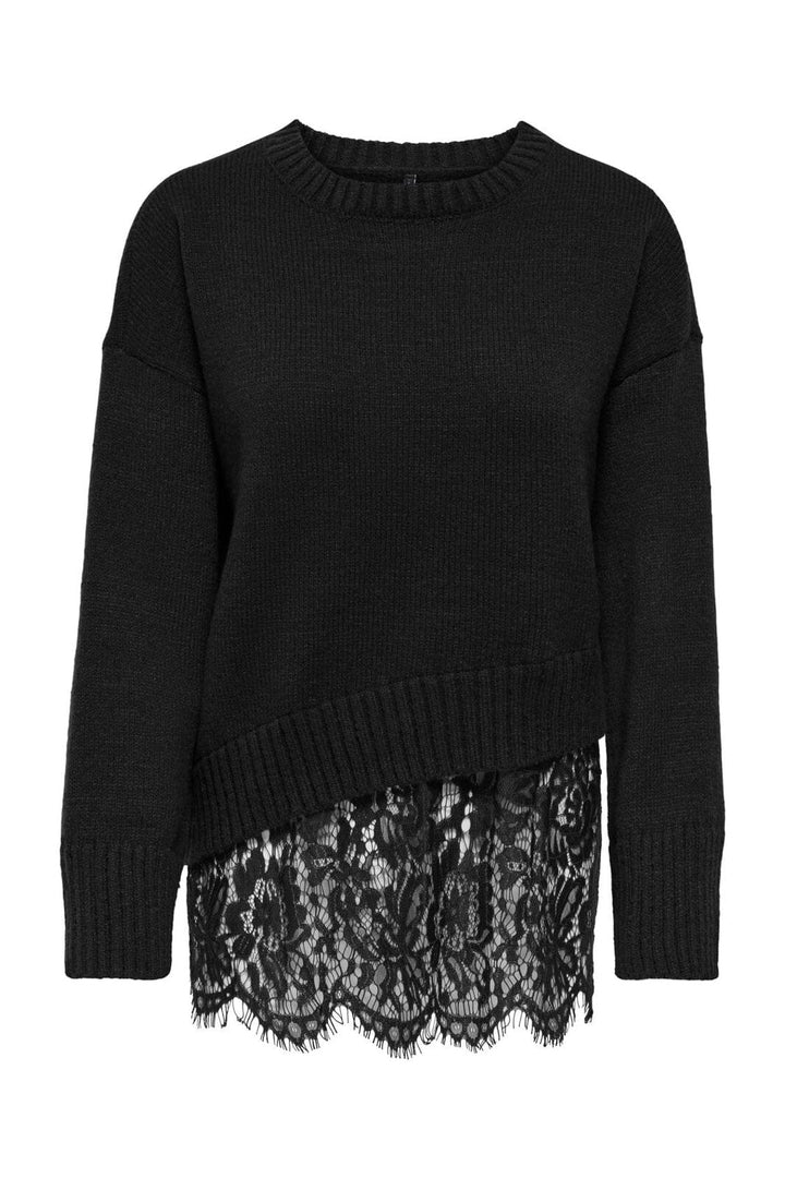 Only - Onlevie Ls Lace Mix O-Neck Knt - 5137519 Black Black Lace