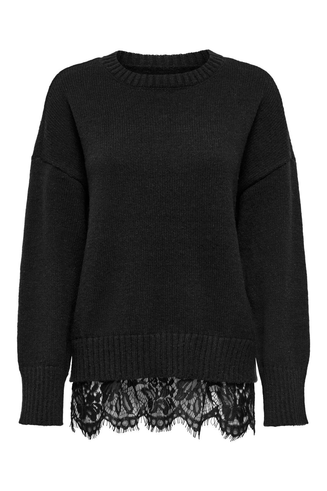 Only - Onlevie Ls Lace Mix O-Neck Knt - 5157345 Black Black Lace