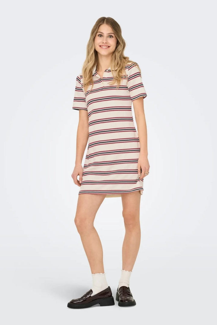 Only - Onlevie S/S Polo Dress 15357166 - 4848808 - Antique White Navy Blazer+Ruby Wine