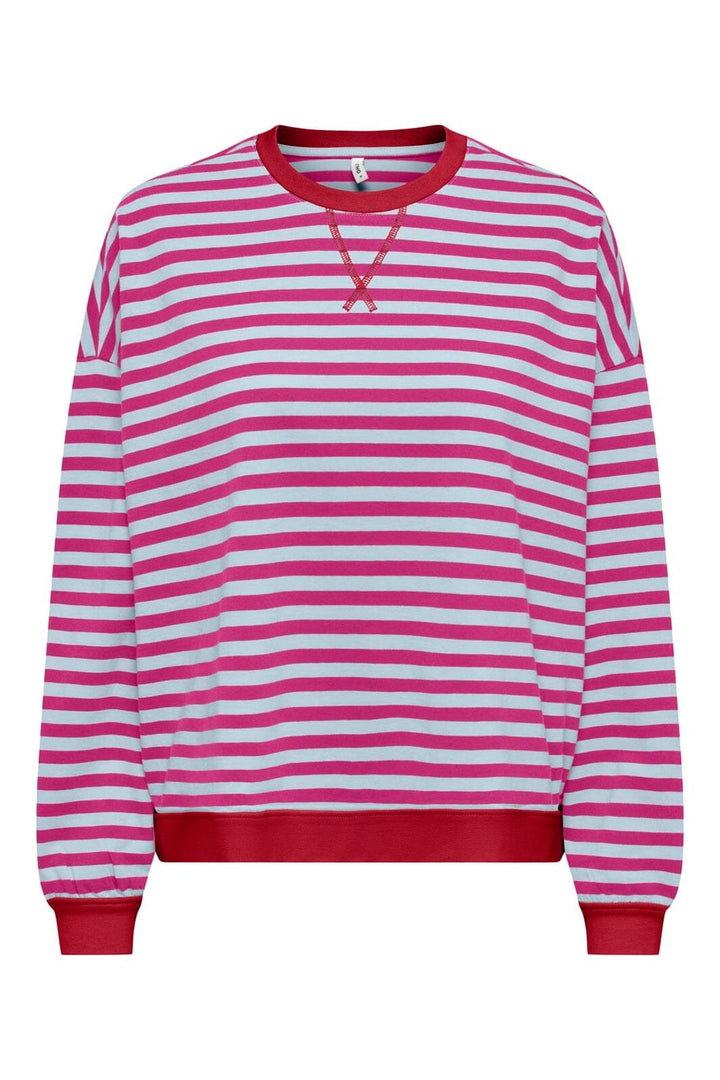 Only - Onlfreja L/S Loose Top - 5136213 Scooter Ballad Blue W. Contrast Fuchsia Red