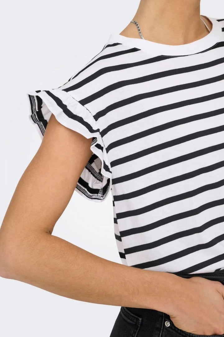 Only - Onlgrape S/S Frill O-Neck Top - 4740065 Bright White Black