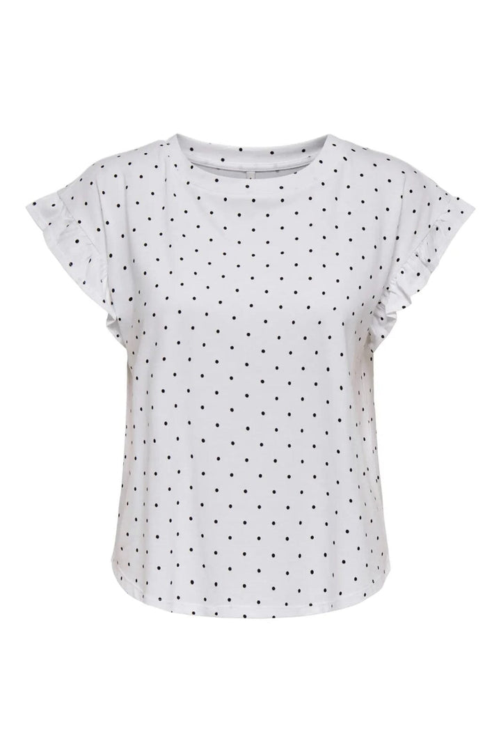 Only - Onlgrape S/S Frill O-Neck Top - 4740066 Bright White Dottie Dots (Black)