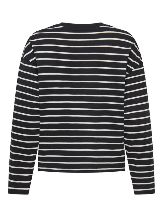 Only - Onlhappy L/S O-Neck Stripe Tee - 5110886 Black Cloud Dancer Lena Bluser 