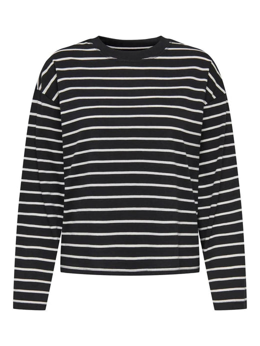 Only - Onlhappy L/S O-Neck Stripe Tee - 5110886 Black Cloud Dancer Lena Bluser 