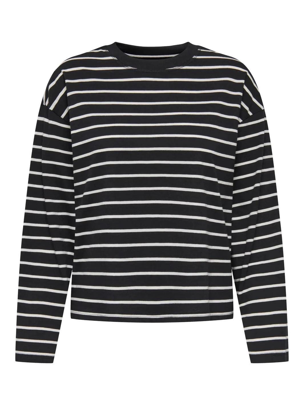 Only - Onlhappy L/S O-Neck Stripe Tee - 5110886 Black Cloud Dancer Lena Bluser 