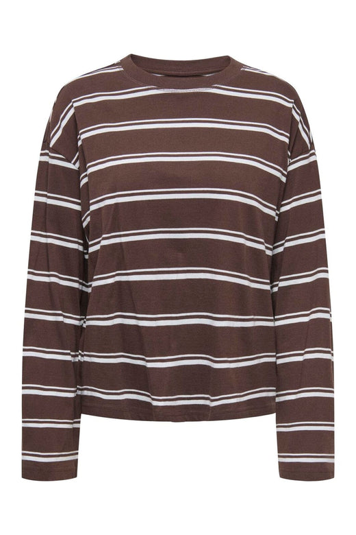 Only - Onlhappy L/S O-Neck Stripe Tee - 5203349 Coffee Bean Balled Blue Fie