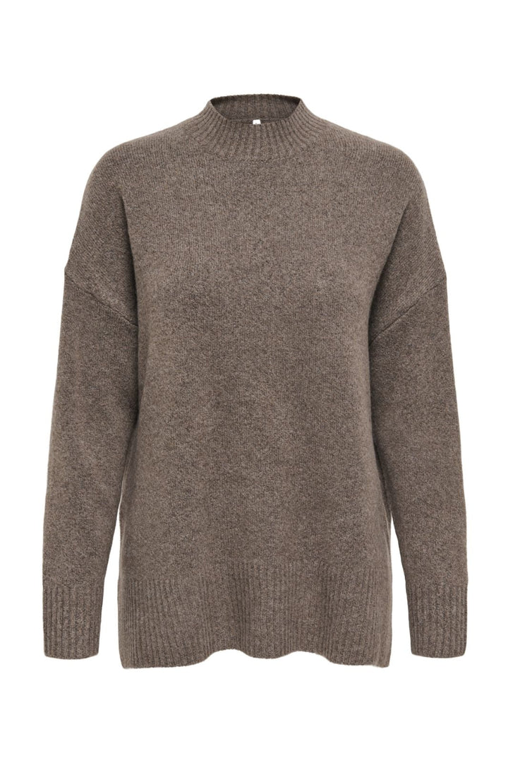 Only - Onlhazel Ls Highneck Overs Pull Knt - 4813873 Brown Lentil Melange Strikbluser 