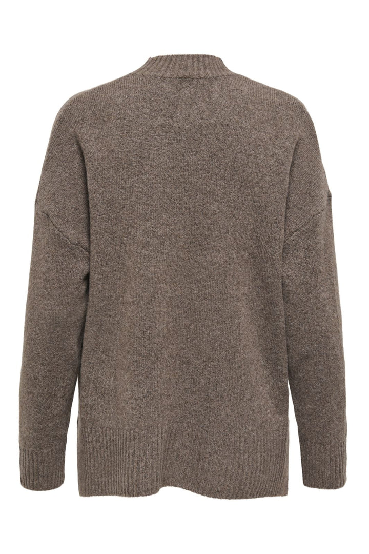 Only - Onlhazel Ls Highneck Overs Pull Knt - 4813873 Brown Lentil Melange Strikbluser 