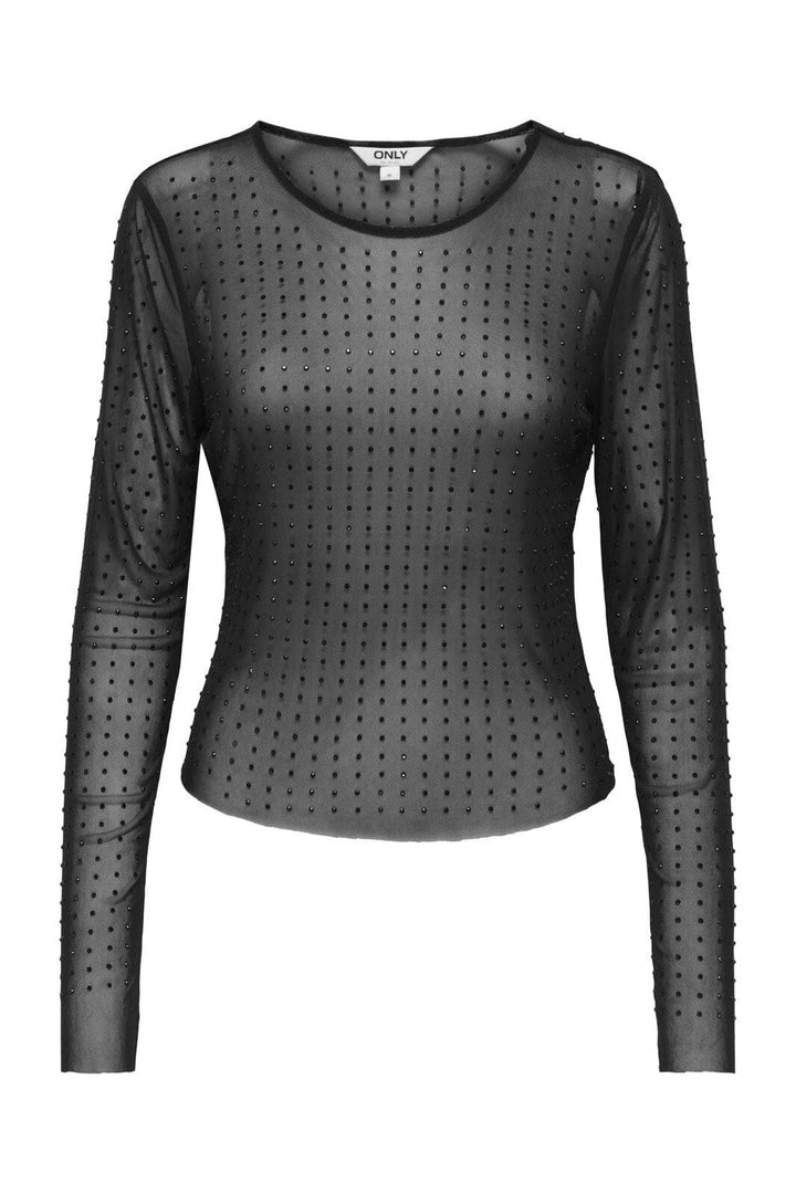 Only - Onlhilen Ls Rhinestone Mesh Top - 4866222 Black