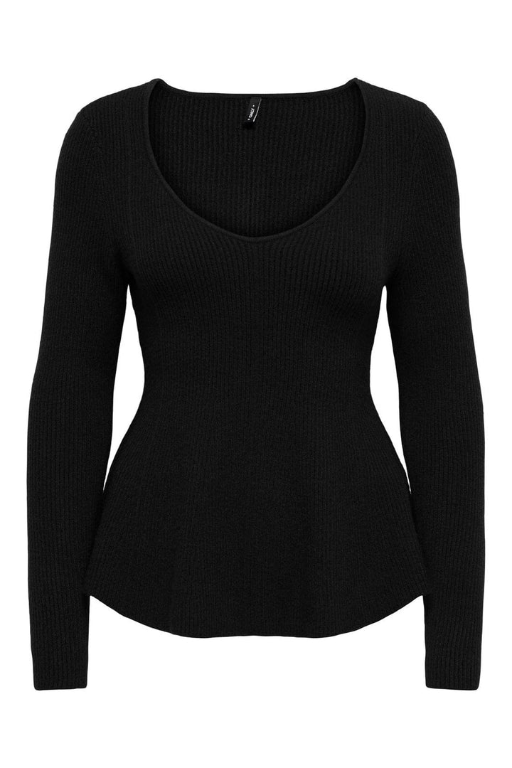 Only - Onlibi Ls V-Neck Rib Peplum Cc Knt - 5021069 Black