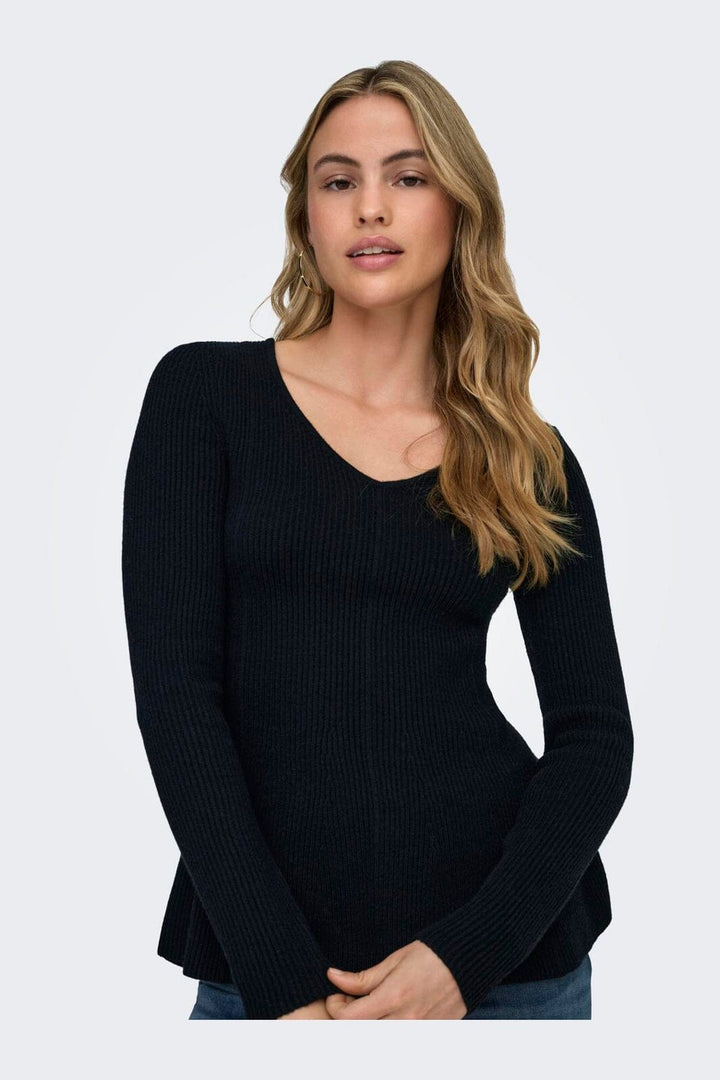 Only - Onlibi Ls V-Neck Rib Peplum Cc Knt - 5021069 Black