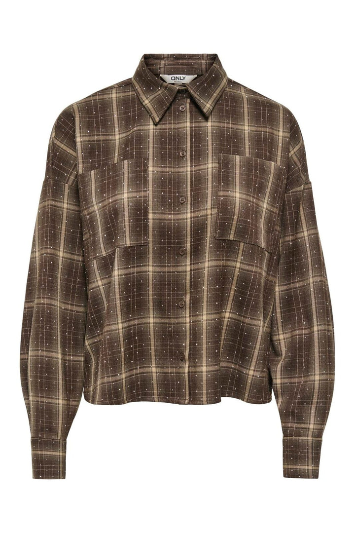 Only - Onlilston Ls Glitter Detail Shirt - 5116395 Black Coffee W. Embellishment