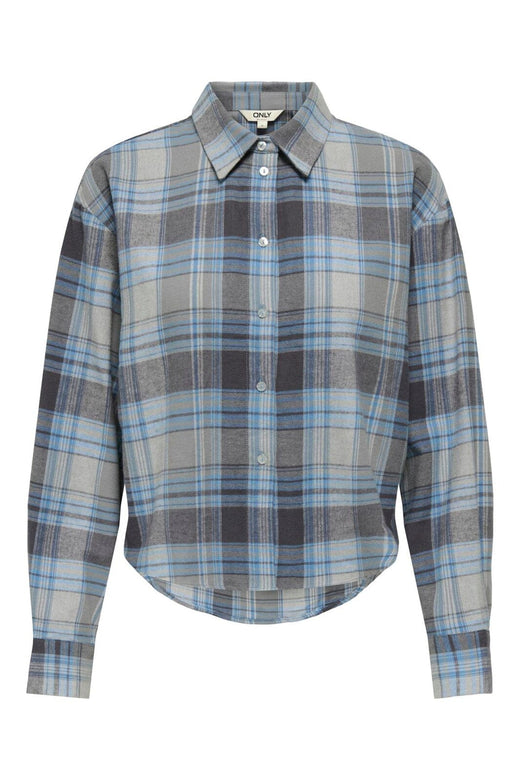 Only - Onljilda Ls Check Shirt - 4866511 Light Grey Melange W. Quiet Harbor + Odyssey Grey