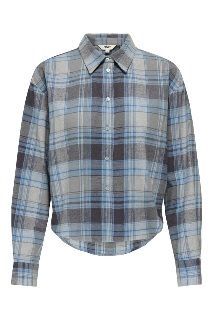 Only - Onljilda Ls Check Shirt - 4866511 Light Grey Melange W. Quiet Harbor + Odyssey Grey
