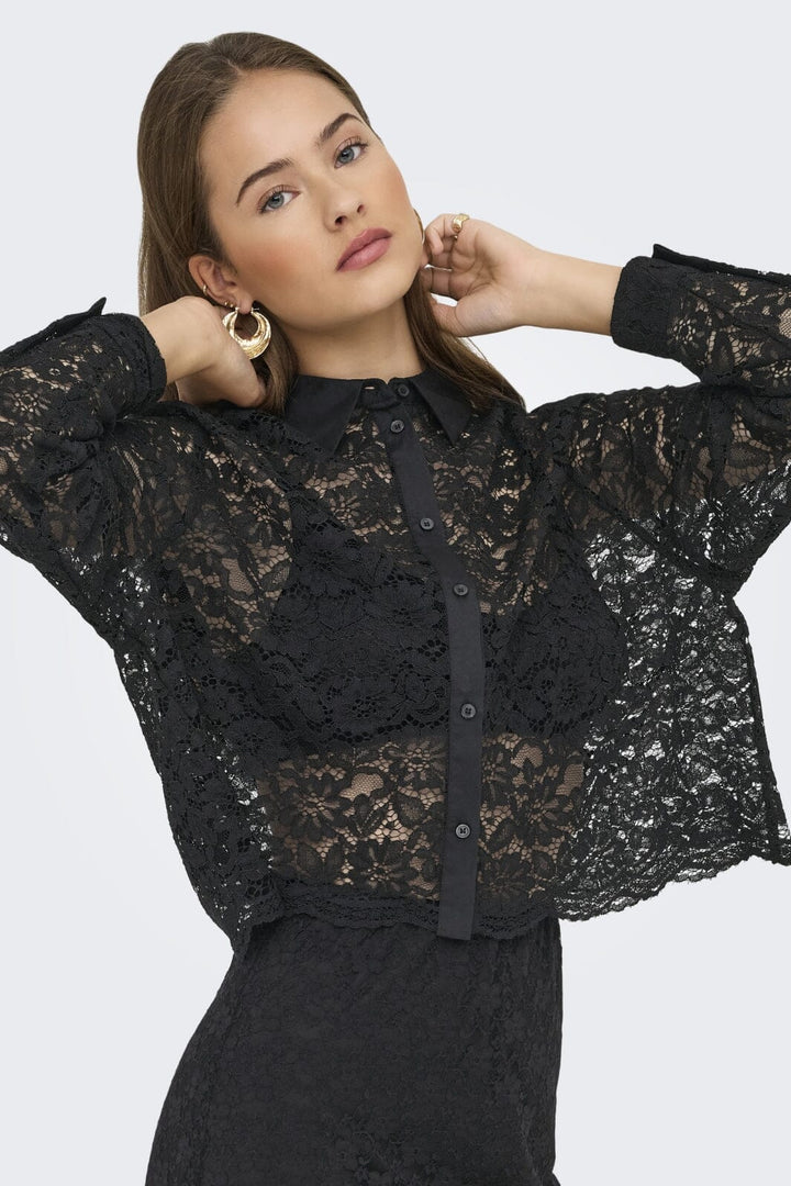Only - Onljilli Lace Mix Shirt - 4847004 Black