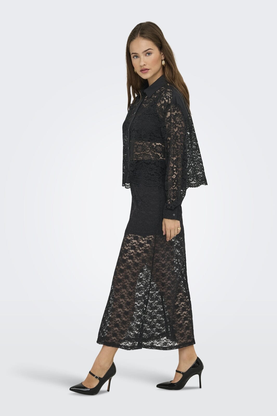 Only - Onljilli Lace Mix Shirt - 4847004 Black