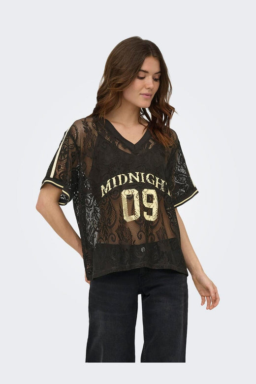 Only - Onljules S/S V-Neck Lace Top - 5115986 Chocolate Torte Pale Yellow