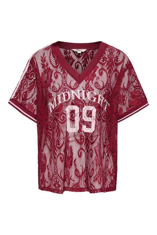 Only - Onljules S/S V-Neck Lace Top - 5130260 Tibetan Red Pale Lilac