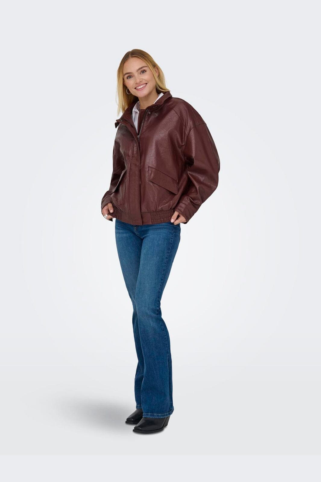 Only - Onljulia Faux Leather Ovz. Bomber - 5002462 Rum Raisin