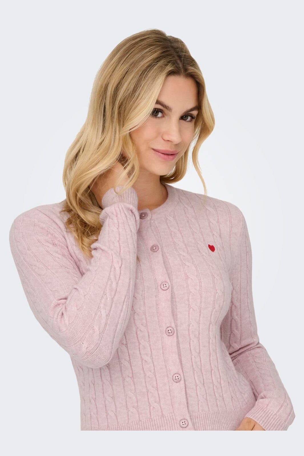 Only - Onlkatia Ls Cable Button Cardigan Cc Knt - 4947409 Burnished Lilac Mel/True Red Heart Emb/Dtm Button