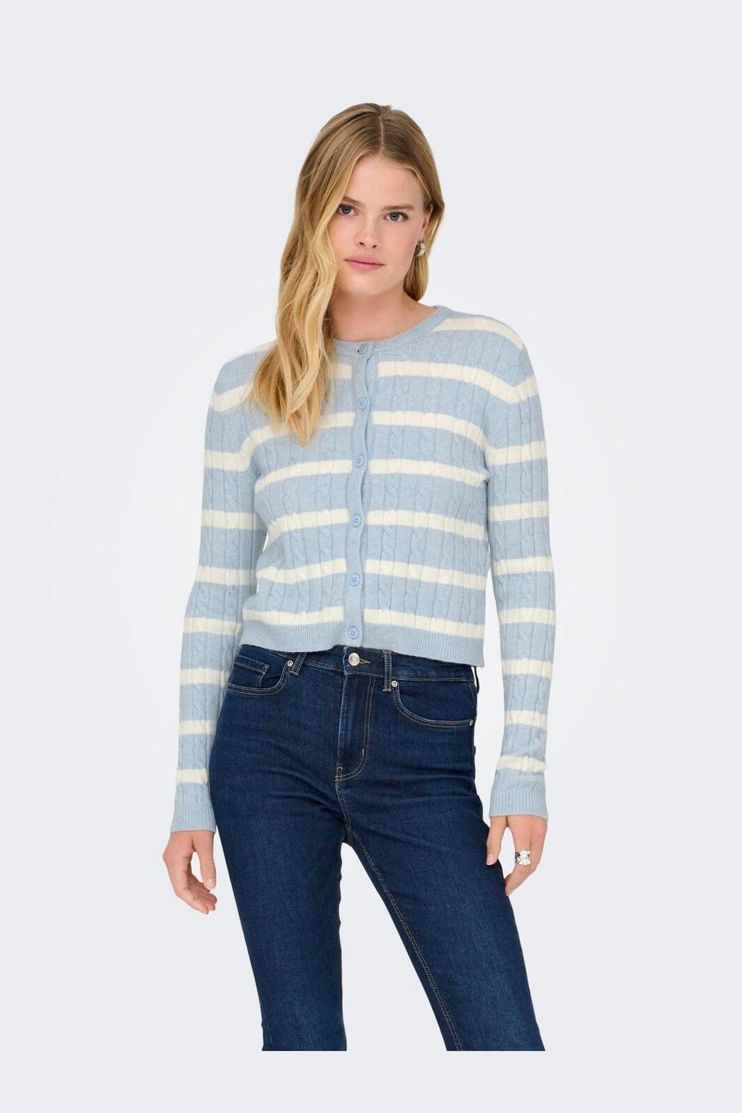 Only - Onlkatia Ls Cable Button Cardigan Cc Knt - 4959317 Cashmere Blue Melange/Babys Breath/Dtm Button