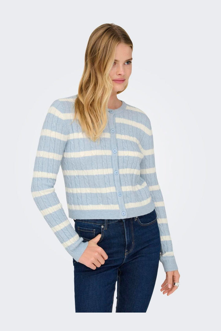 Only - Onlkatia Ls Cable Button Cardigan Cc Knt - 4959317 Cashmere Blue Melange/Babys Breath/Dtm Button
