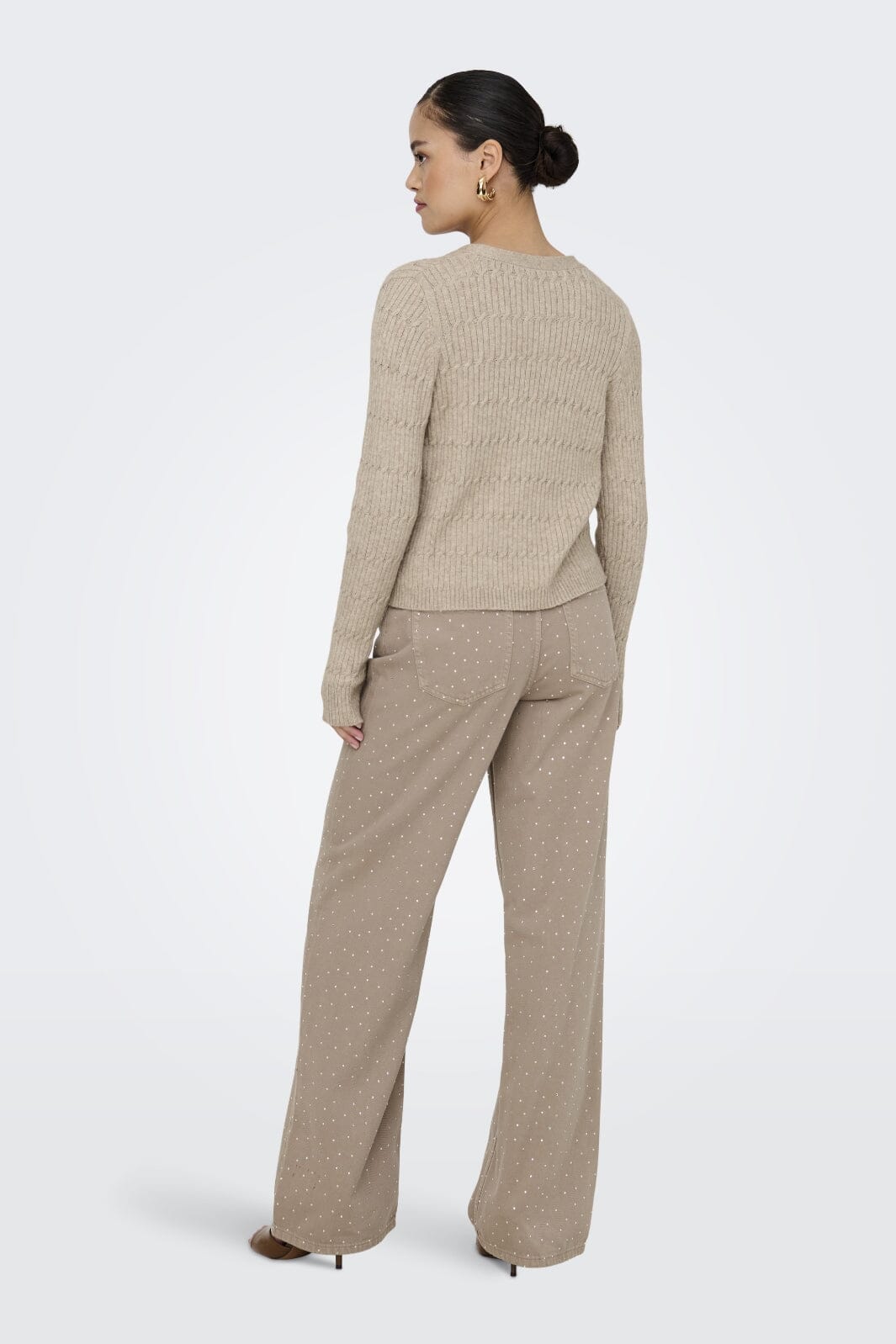 Only - Onlkatia Ls Cable V-Neck Cardi Knt Nca - 4505958 Mocha Meringue W. Melange