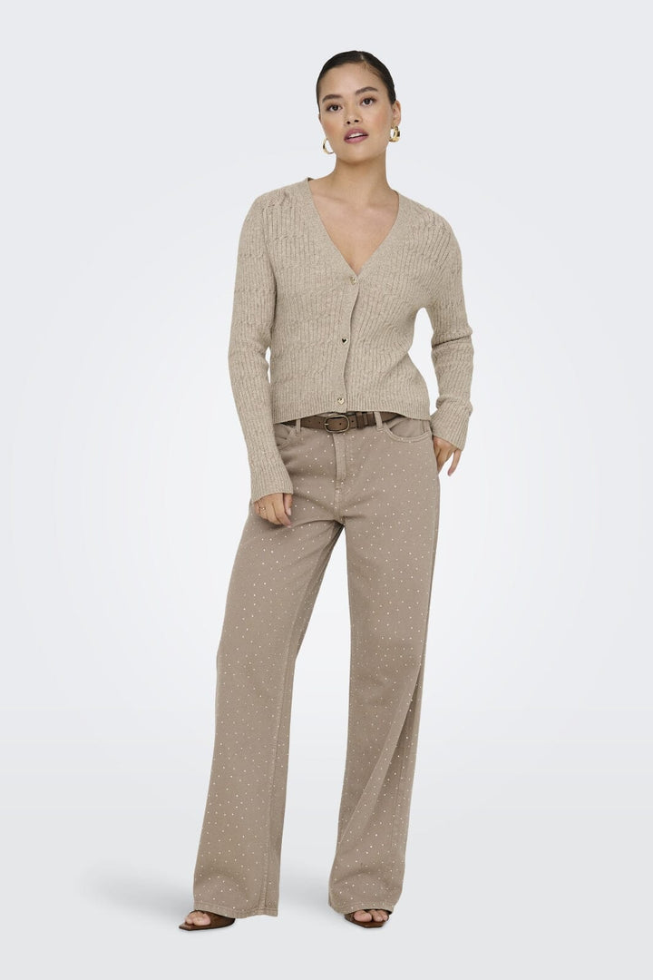 Only - Onlkatia Ls Cable V-Neck Cardi Knt Nca - 4505958 Mocha Meringue W. Melange