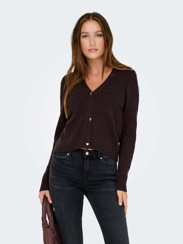 Only - Onlkatia Ls Cable V-Neck Cardi Knt Nca - 4861012 Black Coffee