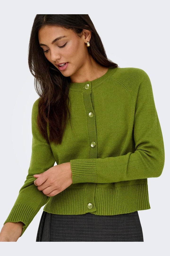 Only - Onlkatia Ls Short Cardigan Cc Knt - 4947382 Peat Moss Dtm Horn Button