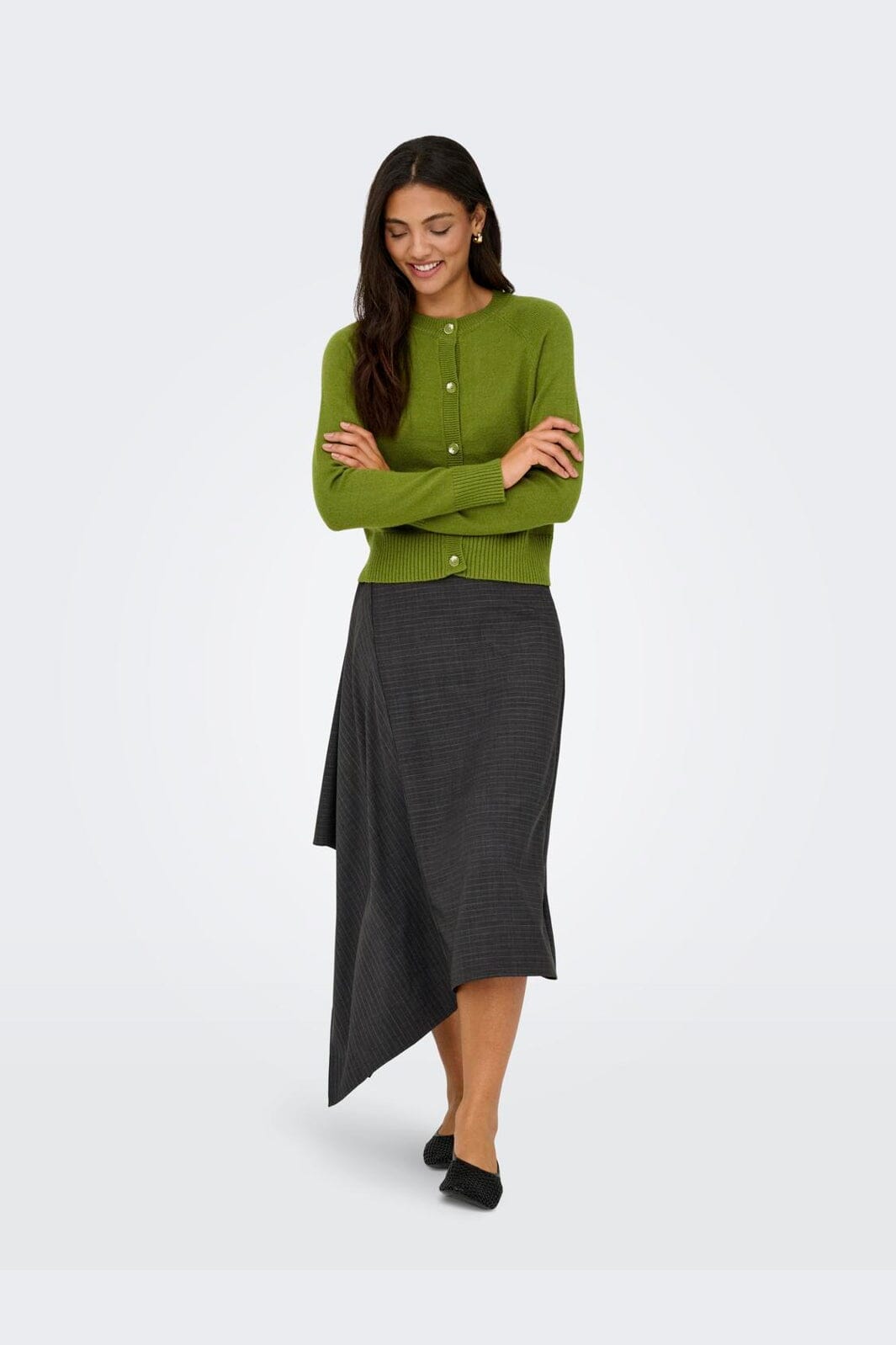 Only - Onlkatia Ls Short Cardigan Cc Knt - 4947382 Peat Moss Dtm Horn Button