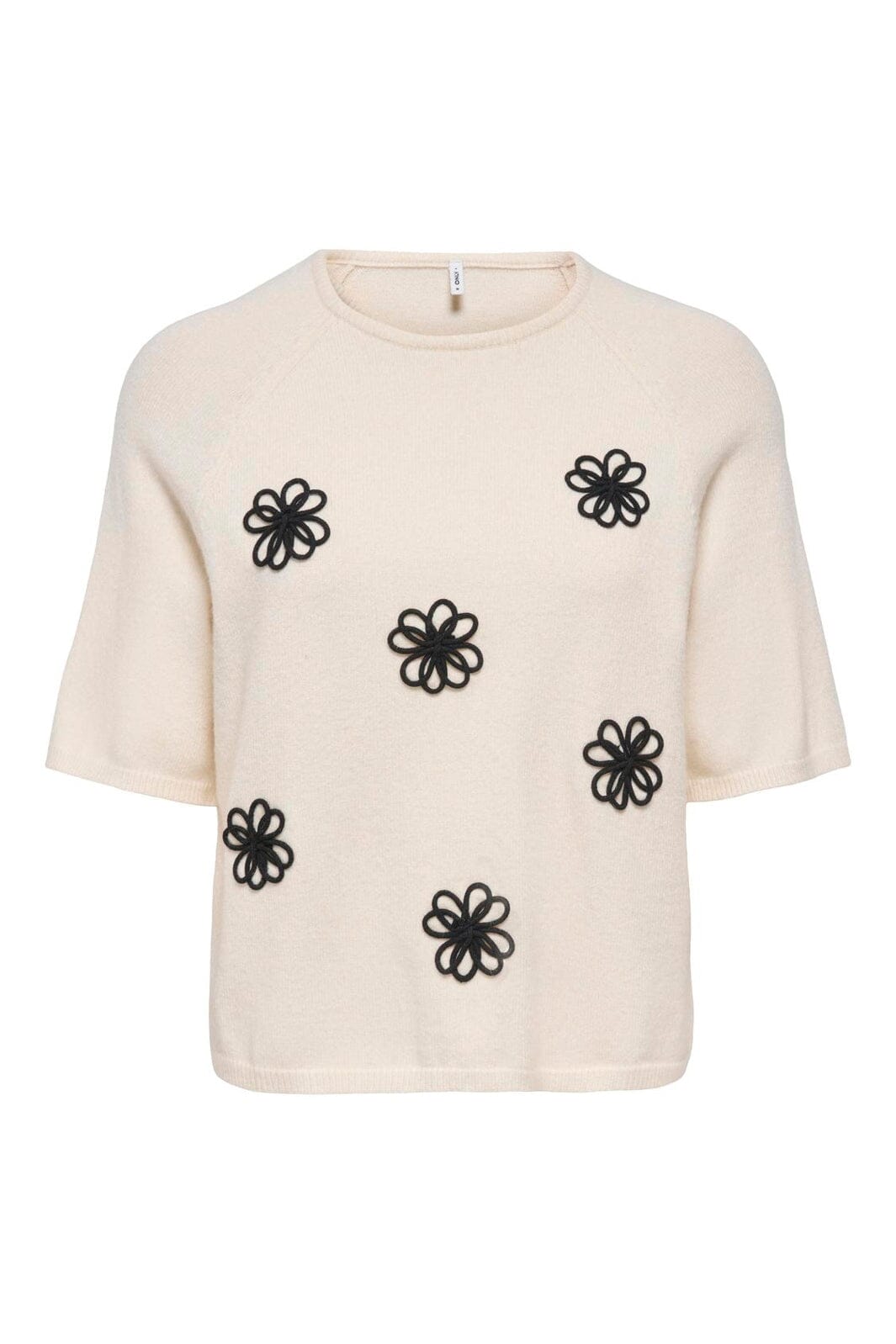 Only - Onlkatia Ss O-Neck Detail Knt - 5069008 Whitecap Gray Black Flowers