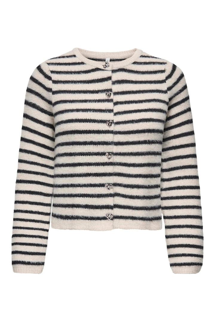 Only - Onlkerry Ls Button Cardigan Cc Knt - 5059032 Birch Black/Silver Heart Button