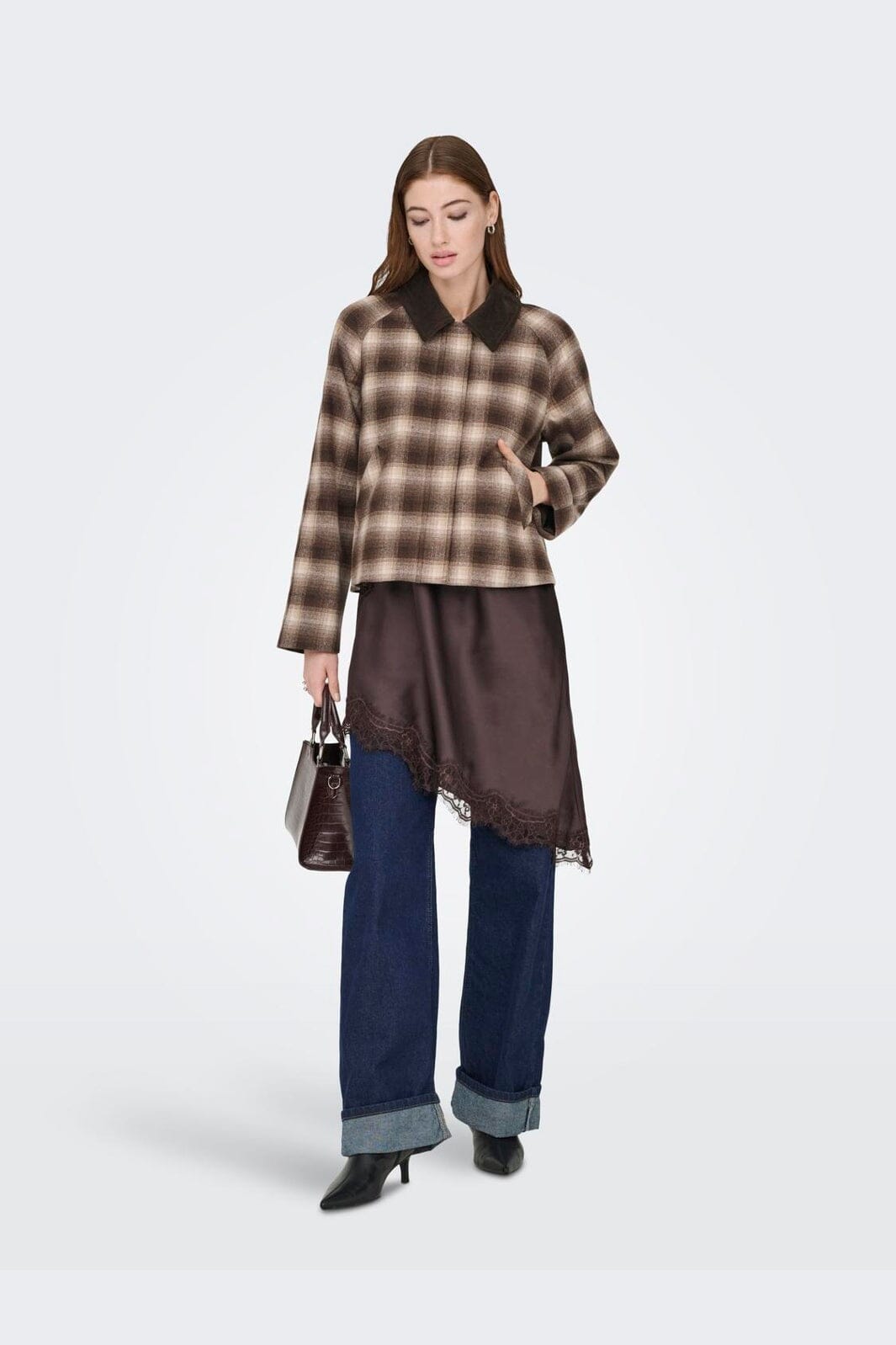 Only - Onlkine Checked Cord Jacket Cc - 5009421 Chocolate Martini