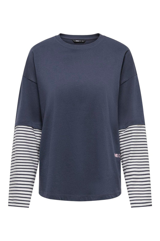 Only - Onllana L/S Layered Stripe T-Shirt - 5275101 Navy Blazer Cd Stripes / Rosa Text