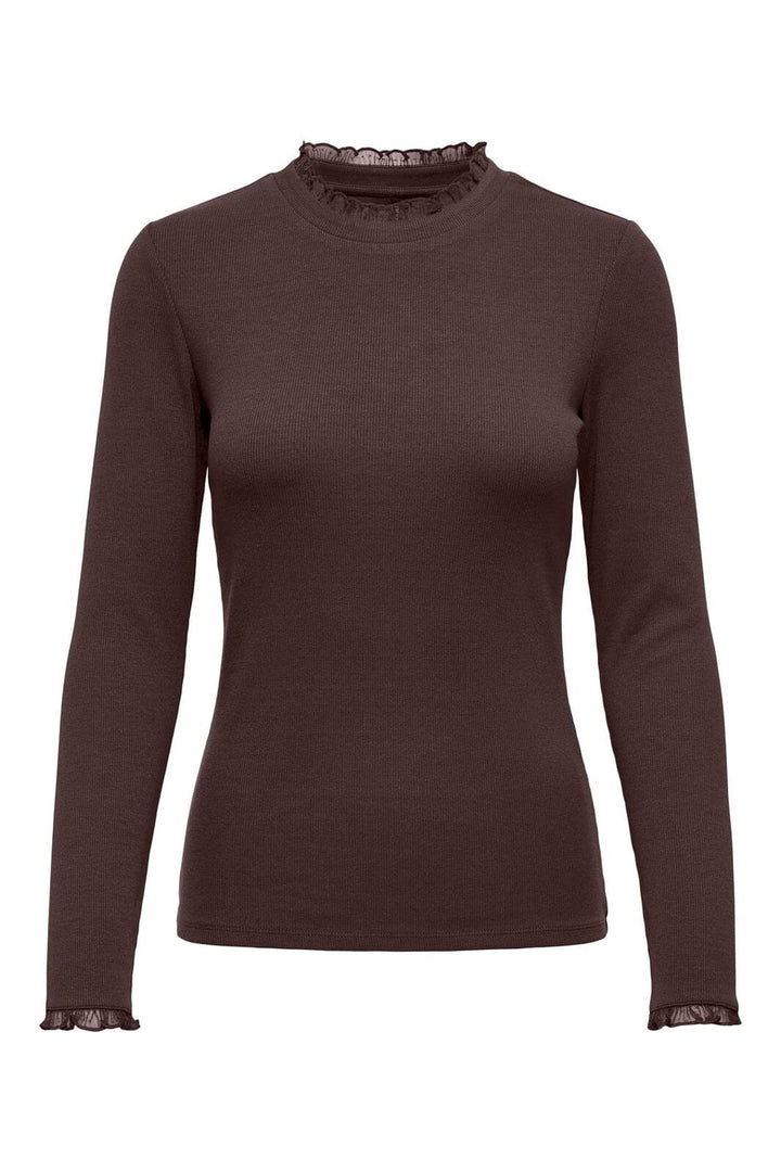 Only - Onlleslie L/S Lace Mix Top - 5162965 Coffee Bean