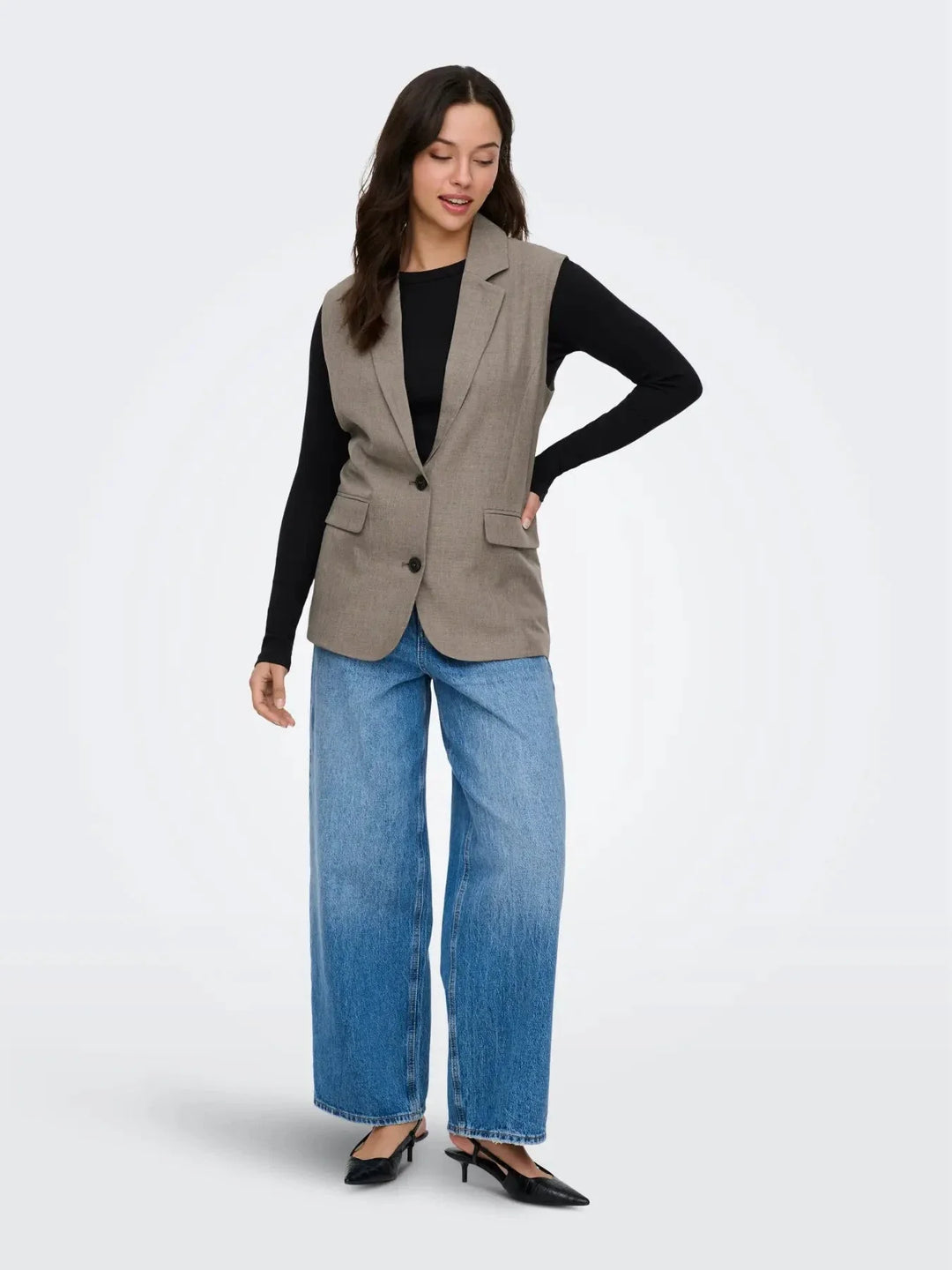 Only - Onllinda S/L Mel Oversize Waistcoat Tlr - 5090457 Major Brown Melange Veste 