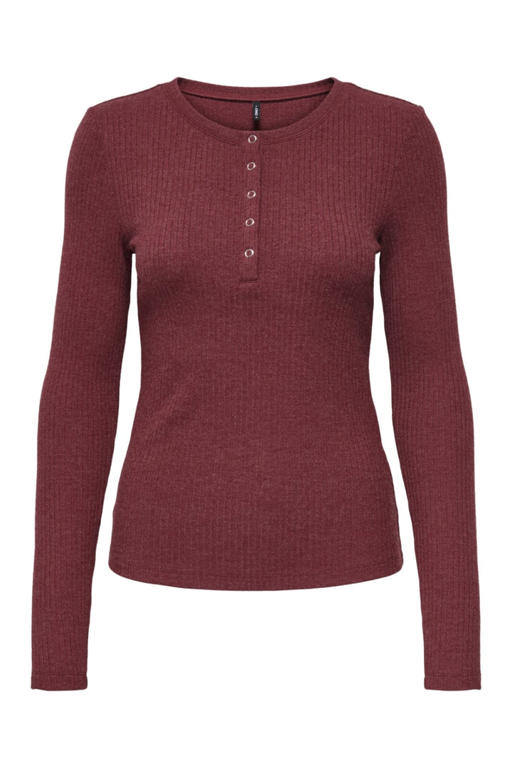 Only - Onllinea L/S O-Neck Button Top Cc - 4852785 Cabernet Melange