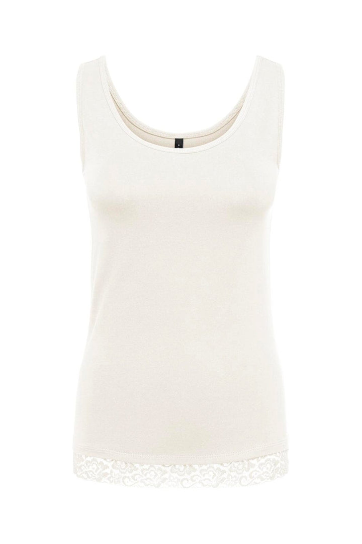 Only - Onllive Love S/L Tank Top Lace Detail - 5194533 Cloud Dancer Tone In Tone Lace