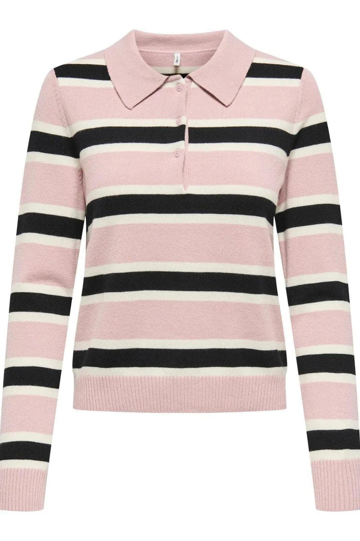 Only - Onllondon Ls Stripe Polo Cc Knt - 4947496 Burnished Lilac Babys Breath/Black/Dtm Button Strikbluser 