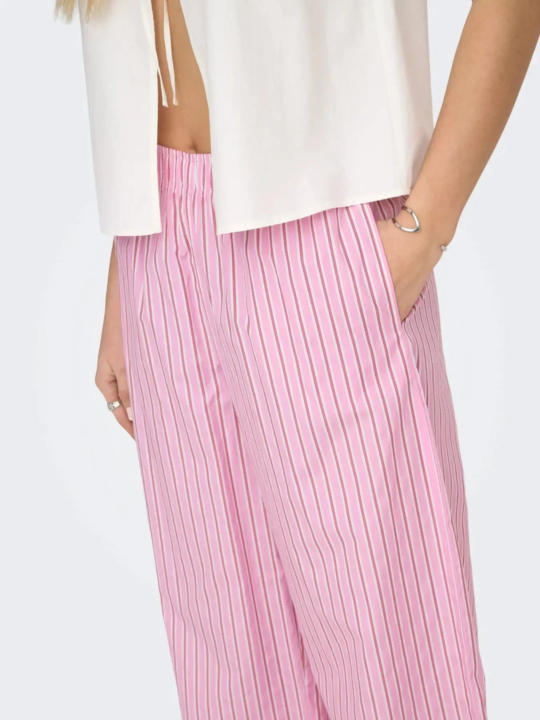 Only - Onlloris Striped Wide Pull Up Pants - 4988487 Lilac Sachet Spiced Apple Bukser 