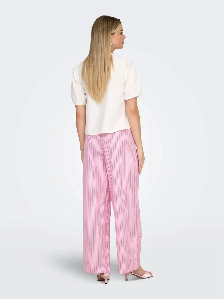 Only - Onlloris Striped Wide Pull Up Pants - 4988487 Lilac Sachet Spiced Apple Bukser 