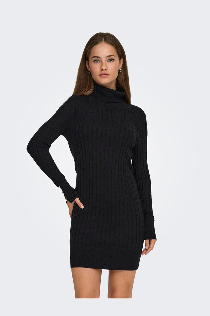 Only - Onllouis Ls Rollneck Cable Dress At Knt - 4932263 Black