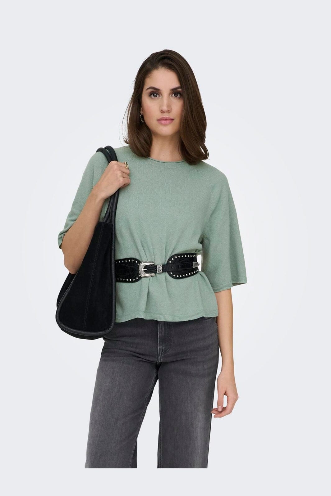 Only - Onlloyal 2/4 O-Neck Knt - 4979626 Chinois Green Melange