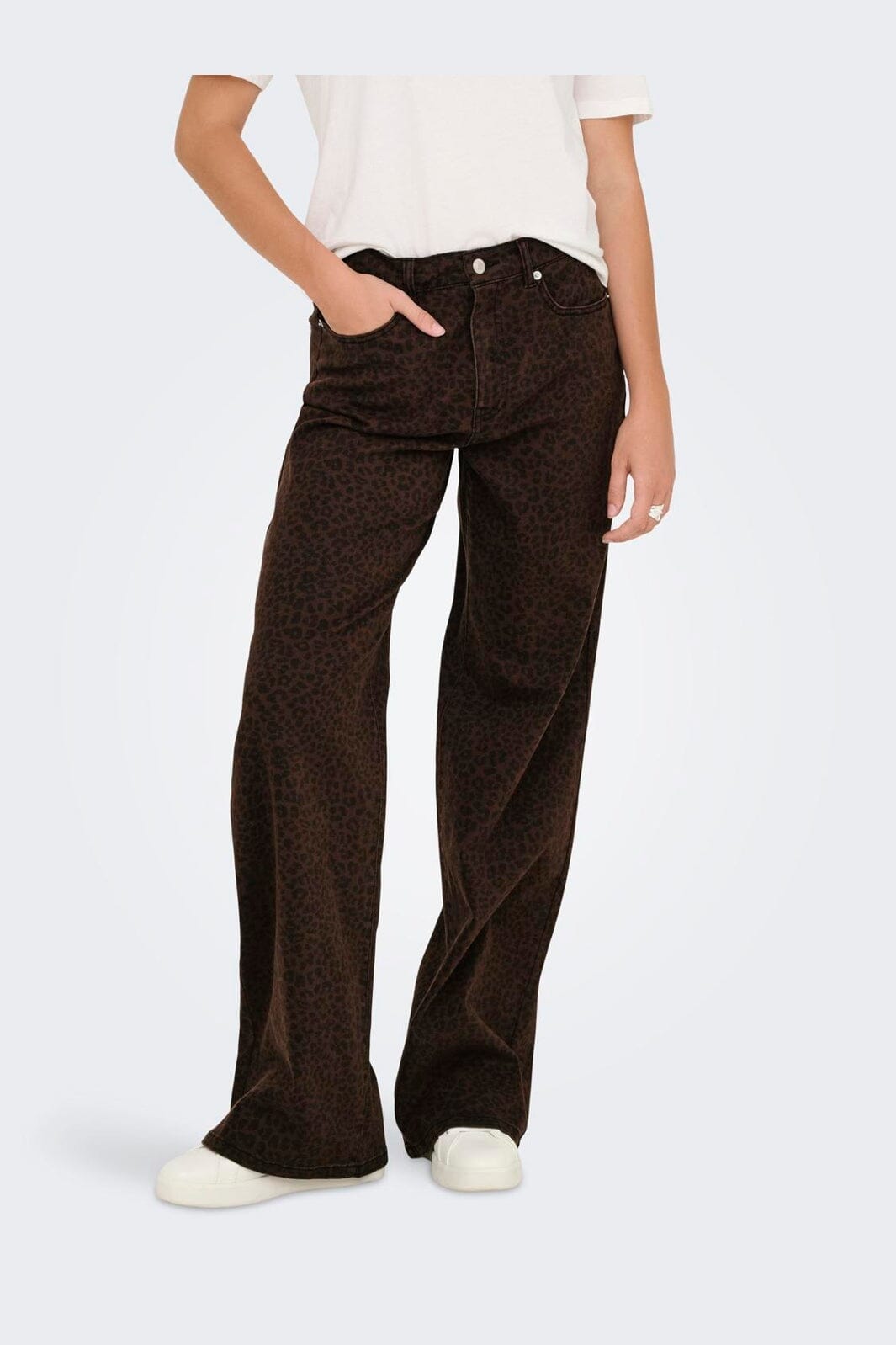 Only - Onlmadison Wide Animal Pant - 4840397 Chicory Coffee W. Black Leo