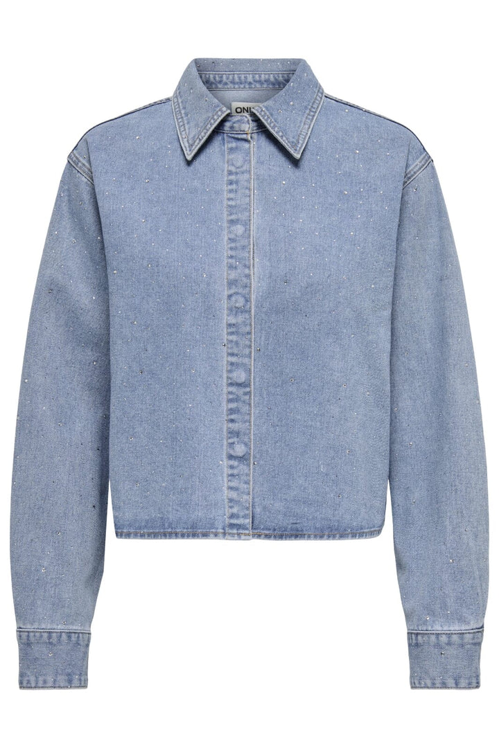 Only - Onlmaggiemay L/S Rhinest Shirt - 4849399 Light Blue Denim