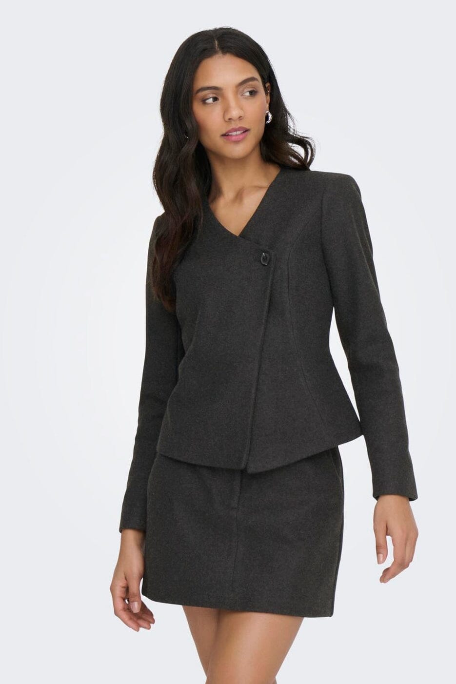 Only - Onlmaika L/S Asym Fit Jacket Ox - 4929080 Dark Grey Melange